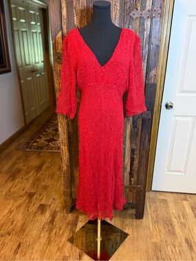 VTG Y2K I.C.E. Red 100% Silk Beaded Maxi Dress 12 Whimsigoth Fairy date night